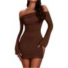 imageSOLY HUX Womens Ruched Off The Shoulder Bodycon Mini Dress Long Sleeve Party DressesPure Coffee Brown