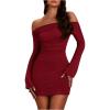 imageSOLY HUX Womens Ruched Off The Shoulder Bodycon Mini Dress Long Sleeve Party DressesSolid Burgundy