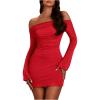 imageSOLY HUX Womens Ruched Off The Shoulder Bodycon Mini Dress Long Sleeve Party DressesSolid Red