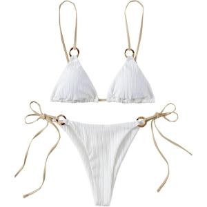 imageSOLY HUX Bikini Sets for Women 2 Piece Swimsuits Sexy High Cut Bathing Suit Spaghetti Strap Triangle String BikiniWhite Plain