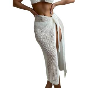 imageSOLY HUX Swim Cover Ups for Women Hollow Out Wrap Tie Side Crochet Sarongs Cover Up Skirt Beach Bikini SwimwearPlain White