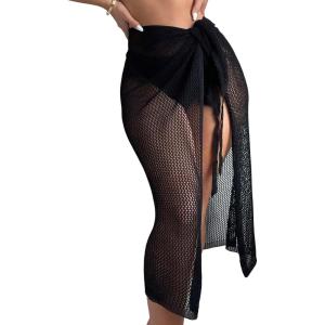 imageSOLY HUX Swim Cover Ups for Women Hollow Out Wrap Tie Side Crochet Sarongs Cover Up Skirt Beach Bikini SwimwearSolid Black