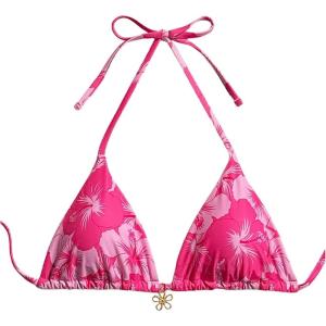imageSOLY HUX Womens Floral Print Bikini Tops Halter Triangle Tie Back Bathing Suit Summer Swimsuit TopsPink Floral