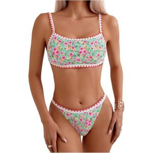 imageSOLY HUX Womens Floral Print Swimsuit Spaghetti Strap Bikini Sets Two Piece Bathing SuitsMulticoloured Floral