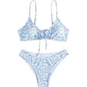imageSOLY HUX Womens Floral Print Tie Front Bikini Bathing Suit 2 Piece SwimsuitsBlue White