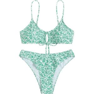 imageSOLY HUX Womens Floral Print Tie Front Bikini Bathing Suit 2 Piece SwimsuitsGreen Ditsy Floral