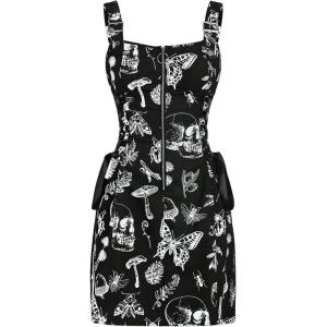 imageSOLY HUX Womens Gothic Zipper Bodycon Mini Dress Skull Print Tie Up Sleeveless Mini DressesBlack Graphic