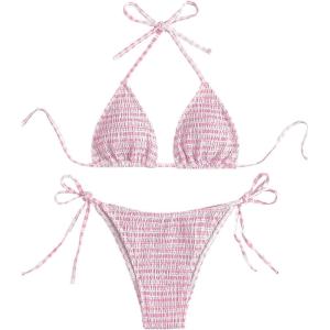 imageSOLY HUX Womens Plaid Gingham Bikini Sets Halter String Triangle Tie Side Bathing Suit Two Piece SwimsuitPink Plaid