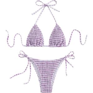 imageSOLY HUX Womens Plaid Gingham Bikini Sets Halter String Triangle Tie Side Bathing Suit Two Piece SwimsuitPurple Plaid