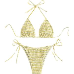 imageSOLY HUX Womens Plaid Gingham Bikini Sets Halter String Triangle Tie Side Bathing Suit Two Piece SwimsuitYellow Plaid