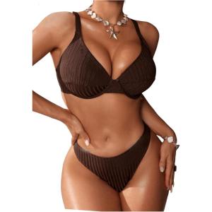 imageSOLY HUX Womens Summer Bikini Set Push Up Underwire Swimsuit Strappy Bathing Suits Beach WearCoffee Brown