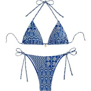 imageSOLY HUX Womens Two Piece Swimsuits High Waisted Bikini Sets Sexy Leopard Print Tie Halter Triangle Bathing SuitsBlue and White