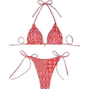 imageSOLY HUX Womens Two Piece Swimsuits High Waisted Bikini Sets Sexy Leopard Print Tie Halter Triangle Bathing SuitsRed White Floral
