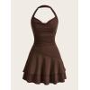 imageSOLY HUX Cute Halter Mini Dresses for Women Summer Sexy Club Party Backless Short SundressChocolate Brown