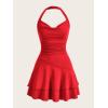 imageSOLY HUX Cute Halter Mini Dresses for Women Summer Sexy Club Party Backless Short SundressRose Red