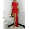 imageSOLY HUX Off The Shoulder Draped Mini Dress One Shoulder Bodycon Ladies Wedding Guest Dresses Sexy Cocktail OutfitSolid Red