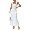 imageSOLY HUX Womens Backless Bodycon Dress Square Neck Sleeveless Fishtail Hem Textured Long DressesPure White