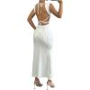 imageSOLY HUX Womens Backless Bodycon Dress Square Neck Sleeveless Fishtail Hem Textured Long DressesPure White