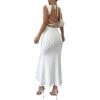 imageSOLY HUX Womens Backless Bodycon Dress Square Neck Sleeveless Fishtail Hem Textured Long DressesPure White