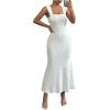 imageSOLY HUX Womens Backless Bodycon Dress Square Neck Sleeveless Fishtail Hem Textured Long DressesPure White