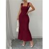 imageSOLY HUX Womens Backless Bodycon Dress Square Neck Sleeveless Fishtail Hem Textured Long DressesSolid Burgundy