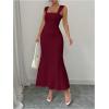 imageSOLY HUX Womens Backless Bodycon Dress Square Neck Sleeveless Fishtail Hem Textured Long DressesSolid Burgundy