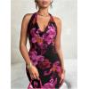 imageSOLY HUX Womens Floral Print Mesh Halter Bodycon Dress Cowl Neck Tie Backless Maxi DressesBlack Floral
