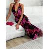 imageSOLY HUX Womens Floral Print Mesh Halter Bodycon Dress Cowl Neck Tie Backless Maxi DressesBlack Floral