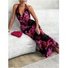 imageSOLY HUX Womens Floral Print Mesh Halter Bodycon Dress Cowl Neck Tie Backless Maxi DressesBlack Floral