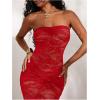 imageSOLY HUX Womens Lace Sheer Maxi Dress Strapless Sleeveless Tube Fishtail Bodycon Long Party Club DressesPure Red