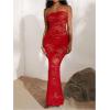 imageSOLY HUX Womens Lace Sheer Maxi Dress Strapless Sleeveless Tube Fishtail Bodycon Long Party Club DressesPure Red