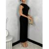 imageSOLY HUX Womens Off The Shoulder Maxi Dress Bodycon Ruched Asymmetrical Neck Long Dresses Party Evening DressPlain Black