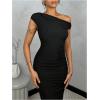 imageSOLY HUX Womens Off The Shoulder Maxi Dress Bodycon Ruched Asymmetrical Neck Long Dresses Party Evening DressPlain Black