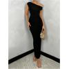 imageSOLY HUX Womens Off The Shoulder Maxi Dress Bodycon Ruched Asymmetrical Neck Long Dresses Party Evening DressPlain Black