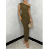 imageSOLY HUX Womens Off The Shoulder Maxi Dress Bodycon Ruched Asymmetrical Neck Long Dresses Party Evening DressPure Army Green