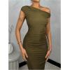 imageSOLY HUX Womens Off The Shoulder Maxi Dress Bodycon Ruched Asymmetrical Neck Long Dresses Party Evening DressPure Army Green