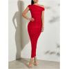 imageSOLY HUX Womens Off The Shoulder Maxi Dress Bodycon Ruched Asymmetrical Neck Long Dresses Party Evening DressPure Red