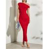 imageSOLY HUX Womens Off The Shoulder Maxi Dress Bodycon Ruched Asymmetrical Neck Long Dresses Party Evening DressPure Red