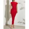 imageSOLY HUX Womens Off The Shoulder Maxi Dress Bodycon Ruched Asymmetrical Neck Long Dresses Party Evening DressPure Red