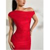 imageSOLY HUX Womens Off The Shoulder Maxi Dress Bodycon Ruched Asymmetrical Neck Long Dresses Party Evening DressPure Red
