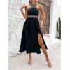 imageSOLY HUX Womens Printed Halter Sleeveless Split Ruffle Hem A Line Dress Summer Midi DressesBlack Chevron