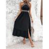 imageSOLY HUX Womens Printed Halter Sleeveless Split Ruffle Hem A Line Dress Summer Midi DressesBlack Chevron