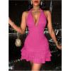 imageSOLY HUX Womens Summer Halter Bodycon Mini Dress Sexy Deep V Ruffle Party Cocktail Cami DressesHot Pink