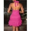 imageSOLY HUX Womens Summer Halter Bodycon Mini Dress Sexy Deep V Ruffle Party Cocktail Cami DressesHot Pink