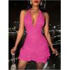imageSOLY HUX Womens Summer Halter Bodycon Mini Dress Sexy Deep V Ruffle Party Cocktail Cami DressesHot Pink