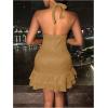 imageSOLY HUX Womens Summer Halter Bodycon Mini Dress Sexy Deep V Ruffle Party Cocktail Cami DressesMocha Brown