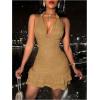 imageSOLY HUX Womens Summer Halter Bodycon Mini Dress Sexy Deep V Ruffle Party Cocktail Cami DressesMocha Brown