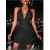 imageSOLY HUX Womens Summer Halter Bodycon Mini Dress Sexy Deep V Ruffle Party Cocktail Cami DressesPlain Black