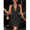 imageSOLY HUX Womens Summer Halter Bodycon Mini Dress Sexy Deep V Ruffle Party Cocktail Cami DressesPlain Black