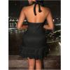 imageSOLY HUX Womens Summer Halter Bodycon Mini Dress Sexy Deep V Ruffle Party Cocktail Cami DressesPlain Black